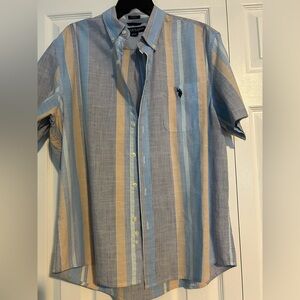 Polo Association StretcClassic Blue & Tan Striped Short-Sleeve Button-Down Shirt